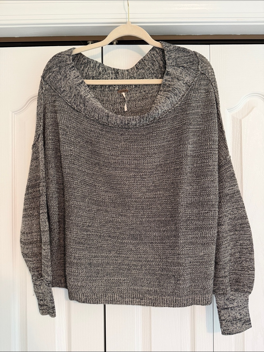 Free People Gray Marled Cowl Pullover Sweater